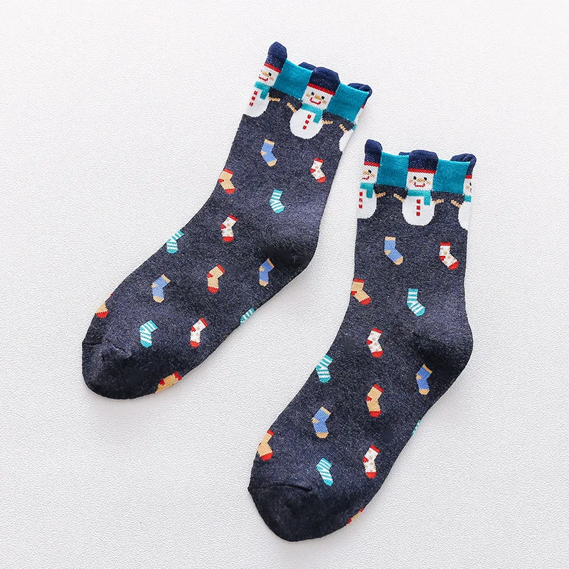 Новинка, хлопковые рождественские носки для женщин и мужчин, осенне-зимние новогодние подарочные носки с изображением снежного лося и рождественской елки, милые носки