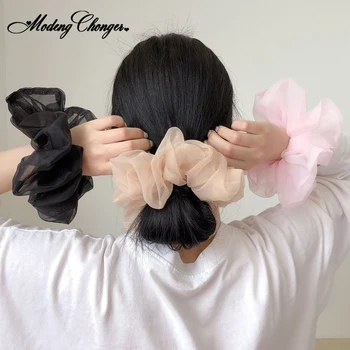 

Women Elastic Hair Band Organza Hair Scrunchie Large Fairy Whiffon Ponytail Holder Hair Tie For Girls Gum New Hair Accessories