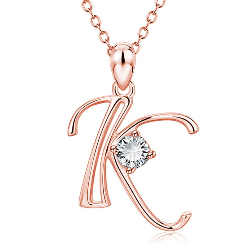 Trendy Zirconia Initial Letter Necklace Fashion A-z Alphabet Gold Pendant Necklace For Women Korean Jewelry