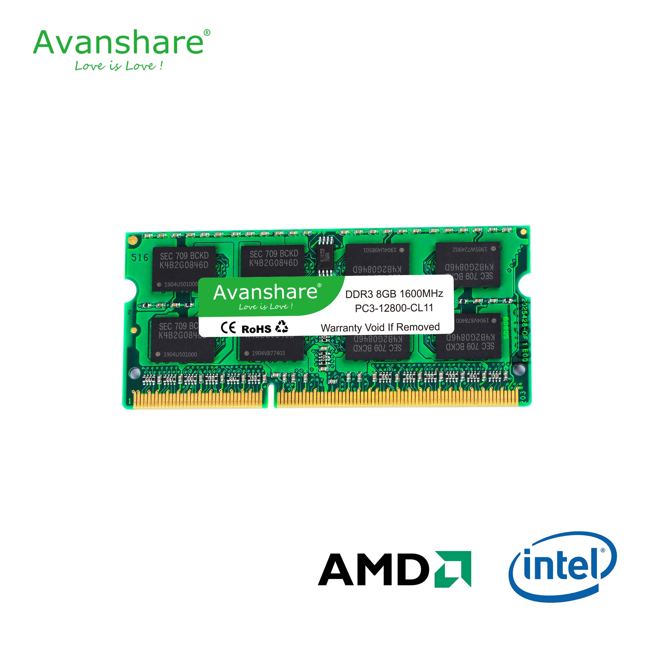 Оперативная память Avanshare ddr3l 8 ГБ 1600 МГц 1 35 в PC3L для ноутбука Поддержка intel и