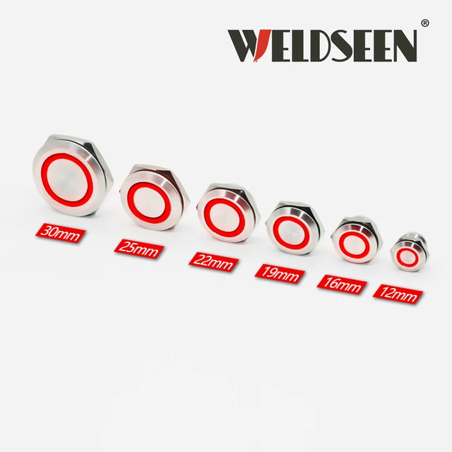 Stainless Steel Push Button Switch Short-Throw Self-Reset Momentary 12mm 16mm 19mm 22mm 25mm 30mm LED Touch Elevator Button Red