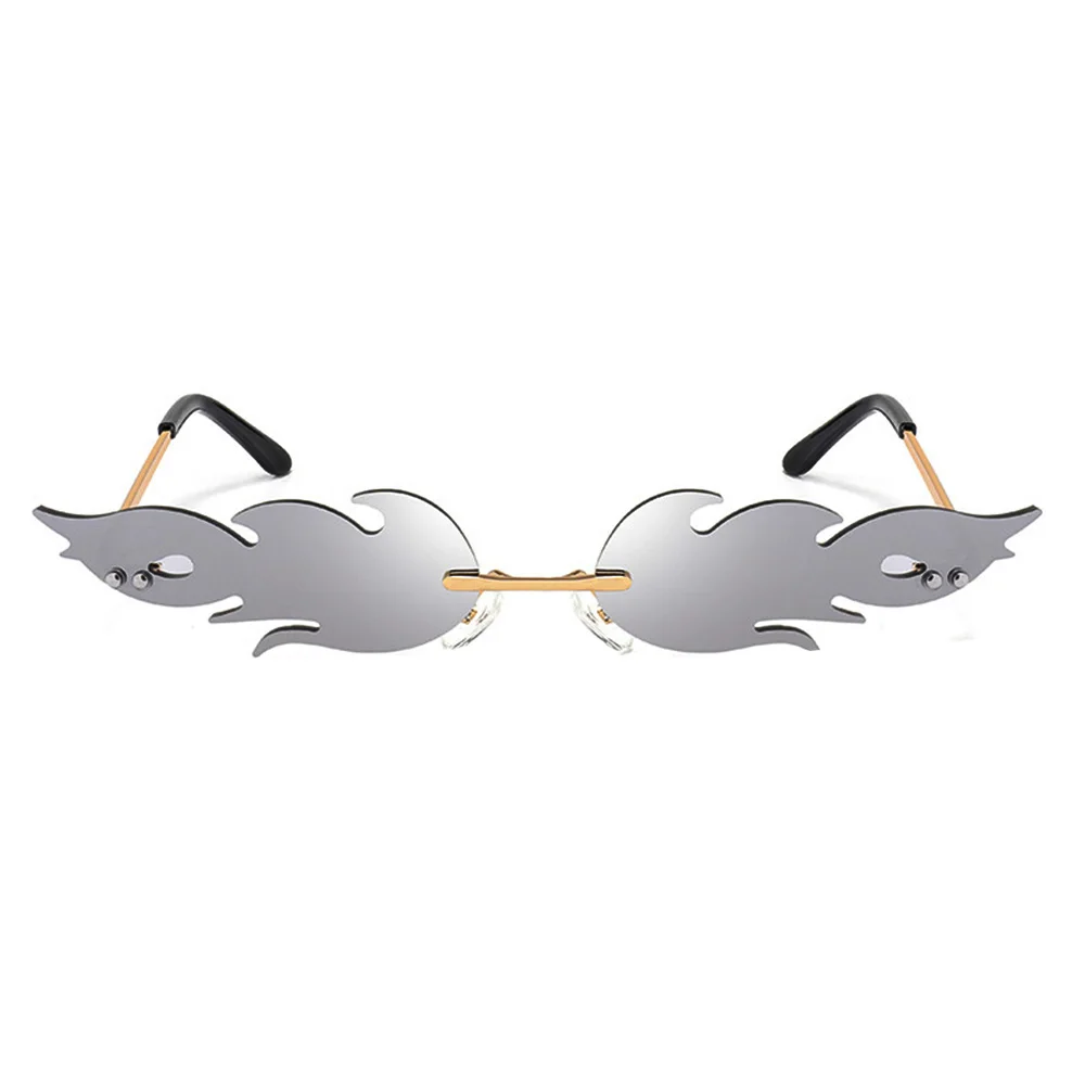 Fire Flame Sunglasses Women Men Rimless Wave Sun Glasses New Fashion Eyewear Luxury Trending Narrow Sunglasses Streetwear - Цвет линз: C2