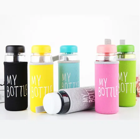 bottle and coat Моя бутылка пластиковая 500 мл PC бутылки для воды прозрачная или матовая термостойкая герметичная цветная дорожная бутылка индивидуальный заказ - Цвет: bottle and coat