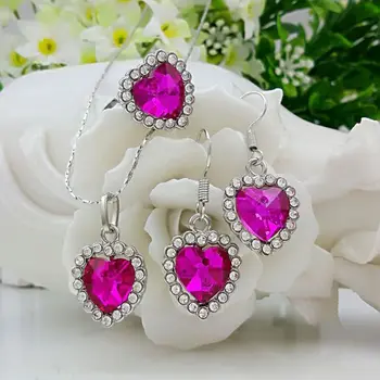 

Trendy jewelry set 925 sterling silver heart treasure multicolor fashion jewelry necklace pendant earrings ring women's bride