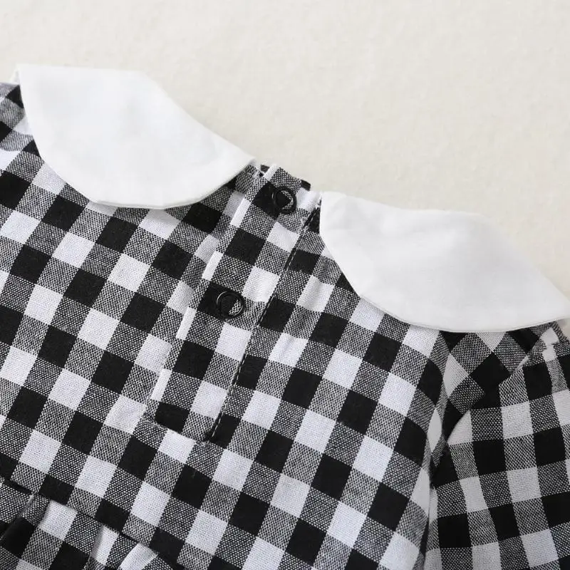 Cute Autumn Baby Girl Clothes Set 2pcs High-quality Soft Surface Breathable Bowknot Plaid Lotus Collar Lace Romper Headband