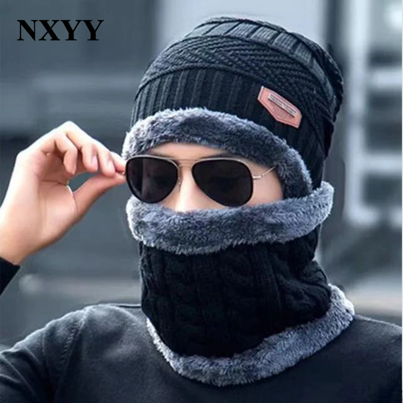 

NXYY 2pc Winter Warm Knitted Hat Scarf Set Skullies Beanies Caps Fashion Collar Warm Wool Fleece Ski Cap + Neckerchief Scarves