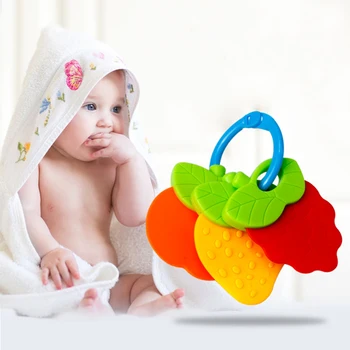 

Baby Fruit Silicone Teether Rubber Rattle Toy Newborn Chews Food Grade Silicone Teethers Infant Training Baby Toy Chewing Toy