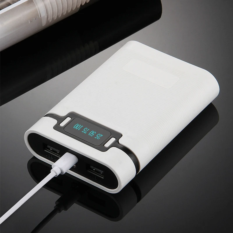 10400 мАч, двойной USB внешний аккумулятор, DIY чехол, 4x18650, светодиодный аккумулятор, цифровой дисплей, светильник, зарядное устройство, зарядное устройство для мобильного телефона, комплект - Цвет: White No Battery