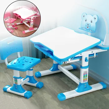 

Height Adjustable Children's Desk And Chair Set, Adjustable Table Top, LED Light