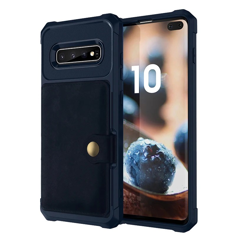 Силиконовый противоударный чехол для samsung S9 S10 Note 10 Plus, кожаный чехол с отделением для карт, для samsung Note9 S10e, чехол, защита от падения - Цвет: Dark Blue