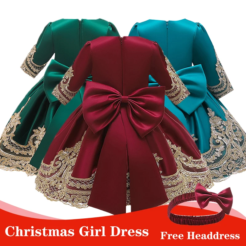 Зимнее платье для девочки;Вышитый бант нарядное принцессы платье для девочки;новогодний костюм для девочки;длинными рукавами пышное праздничное платье для девочки;карнавальные костюмы платья для девочек;детские платья
