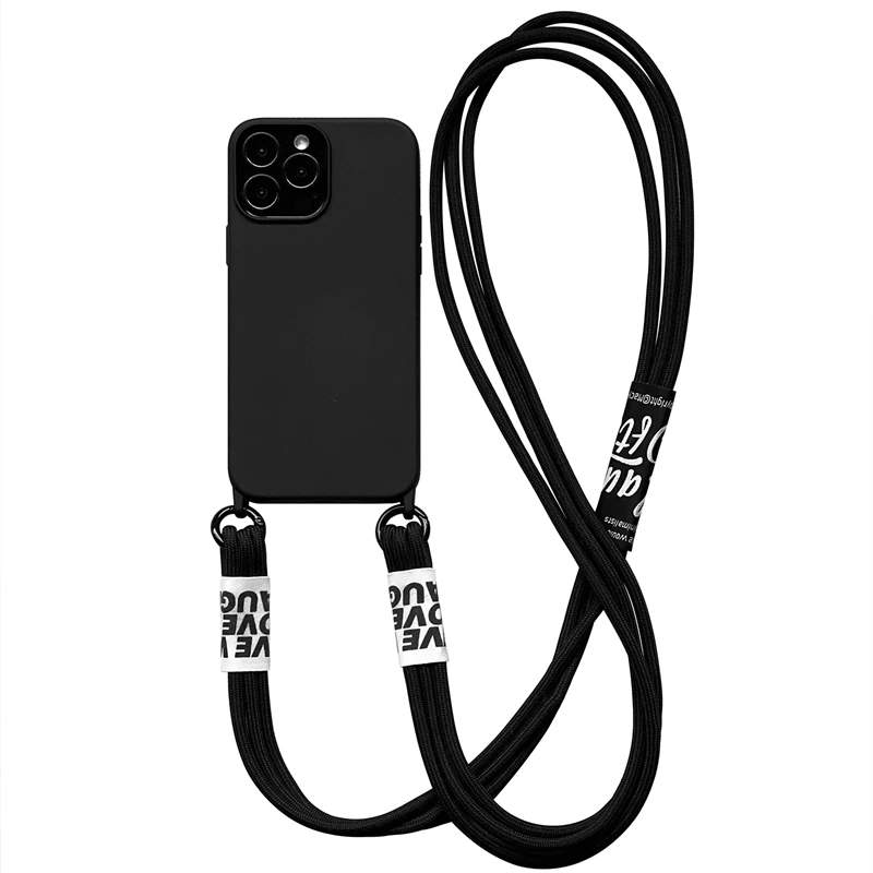 thumbnail image 1 of Funda de silicona suave con cordón de correa de collar cruzado Simple para iPhone 14, 13, 12, 11 Pro Max, MiNi, XS, XR, X, 8, 7Plus, SE2022, 1 of 5