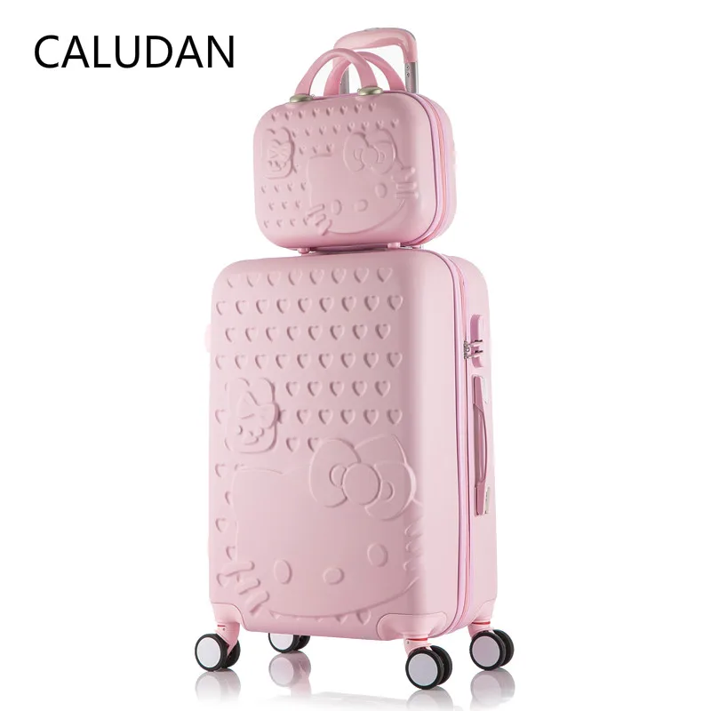 

2 pcs/Set Beautiful 14-inch hello Kitty cosmetic bag 20 24 28inch students Travel luggage trolley case a woman rolling suitcase