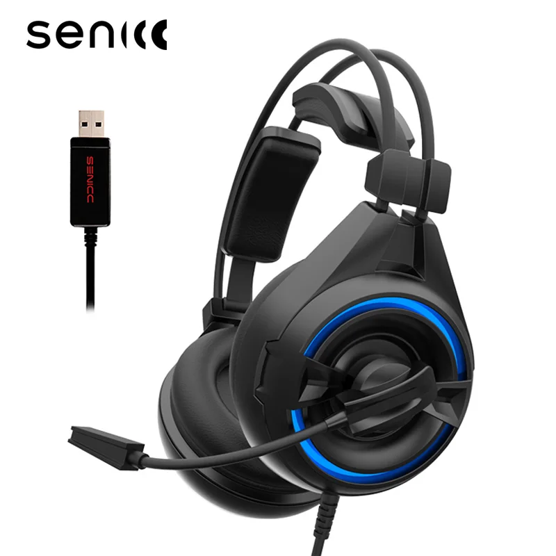 SENICC A6 USB драйвер шумоподавление Игровые наушники Flying wing Gamer гарнитура с микрофоном светодиодный наушники для компьютера PC