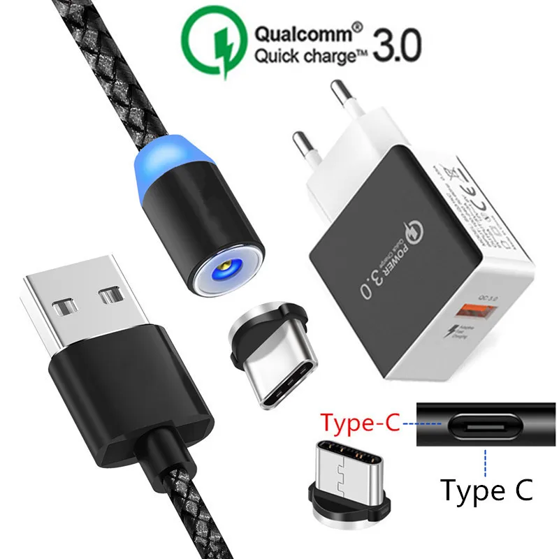 

QC 3.0 Fast Charger ZTE Nubia Z11 Z17 Mini Type C Charge Wire Magnetic USB Cable for Samsung galaxy S8 S9 Google Pixel 3a 3 2 XL