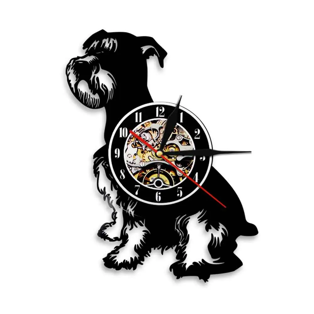 

Mini Schnauzer Dog Canine Silhouette Wall Clock Schnauzer Dog Breed Vinyl Record Wall Clock Wall Watch Decor Dog Pet Owener Gift