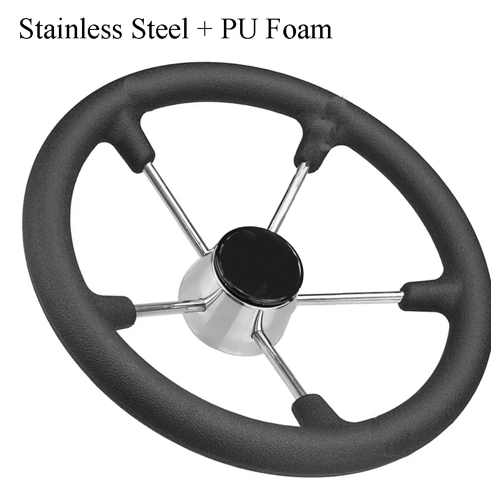13-1/" Нержавеющая сталь Рулевое колесо для лодки 5-спицевое легкое Спортивное Рулевое колесо с анти-поверхность препятствует скольжению и функцией анти-пот - Цвет: Black