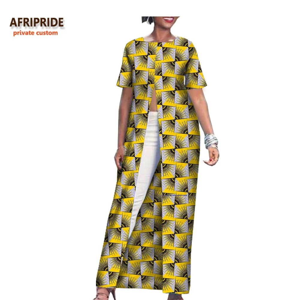 2019 весеннее длинное пальто для женщин AFRIPRIDE с коротким рукавом до щиколотки спереди Открытое длинное хлопковое пальто для женщин