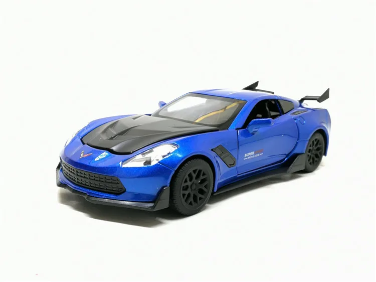 Высокое моделирование 1:32 chevrolet corvette Z06 сплав оттяните назад модель автомобиля звук и свет игрушечный автомобиль для детей Подарки - Цвет: Синий