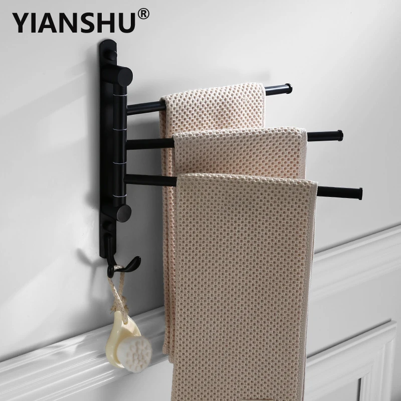 

YIANSHU Bathroom Swivel Towel Bar 2-4 Arms Matte Black Stainless Steel Towel Rail Bathroom Kitchen Wall-mounted Towel Holder