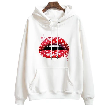 

Sexy red lips hoodies sweatshirts Women winter long sleeve hooded hoodie Lady Streetwear vogue flower polish lips hoody for girl