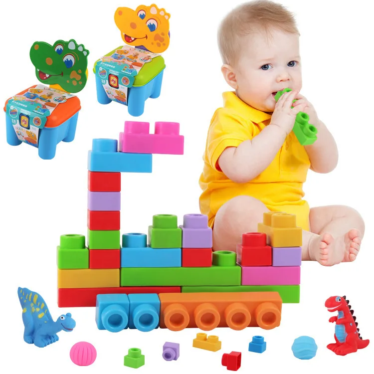 

Children Dinosaur Building Blocks of Flexible Glue Early Education ENLIGHTEN Large Particles 28PCS shou na yi Teeth Bite Fight I