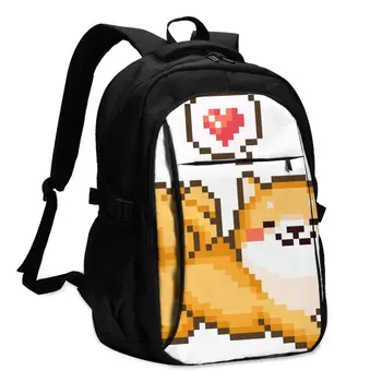 

Bags School Bags For Boy Girl TeenagerDog Pixel Art USB Charge Computer Laptop Back Pack