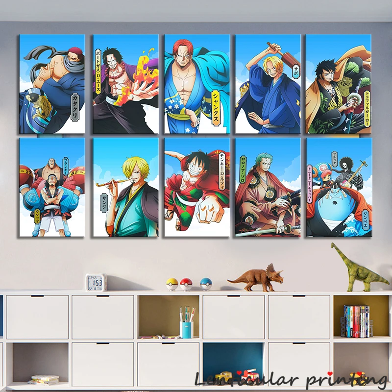 12designs Anime One Piece Wano Country Poster Luffy Zoro Sanji Manga Character Picture Printed On Canvas Anime Decor Painting Calligraphy Aliexpress