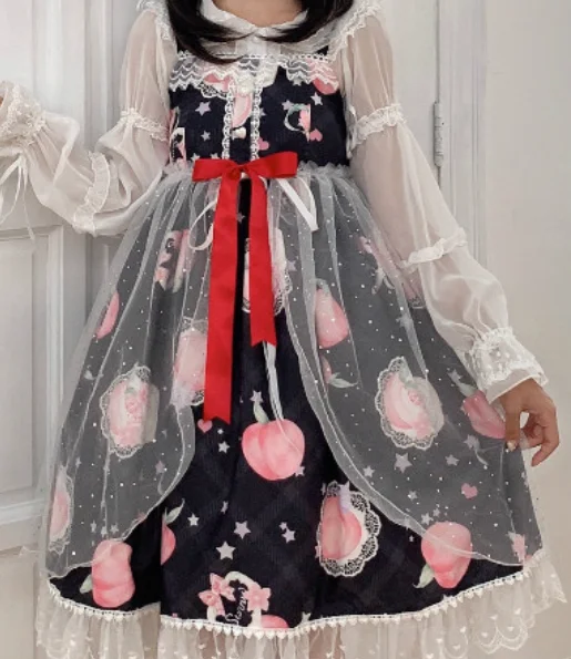 only Mesh skirt Персиковое кружевное японское винтажное платье принцессы с принтом kawaii, милое платье в стиле Лолиты, jsk, платье в стиле колледжа, дворец Виктории, cos - Цвет: only Mesh skirt
