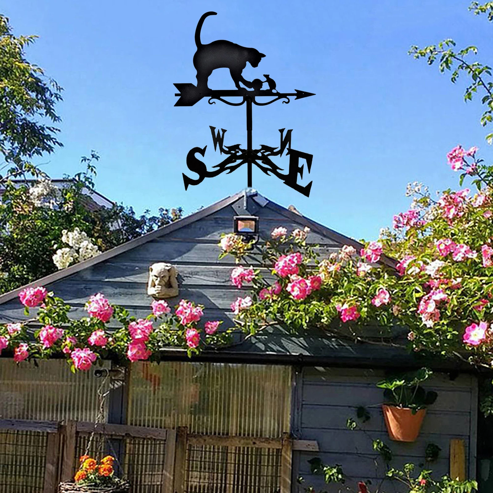 Iron Farmhouse Weather Vane Roof Mount Wind Direction Indicator Kit Outdoor Garden Bracket Wind Speed Spinner Wind Spinner