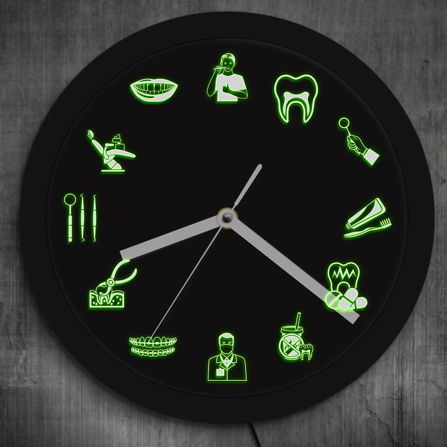 

Dentist Tooth Sign Dental Clinic Decor Luminous Wall Clock Endodontist Dental Office Hygienist Stomatology LED Lighting Clock