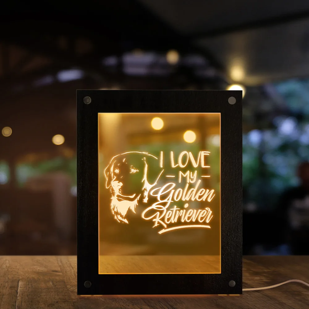 I Love My Golden Retriever Puppy Canine Animal светодиодный светильник текстовая фоторамка ночник