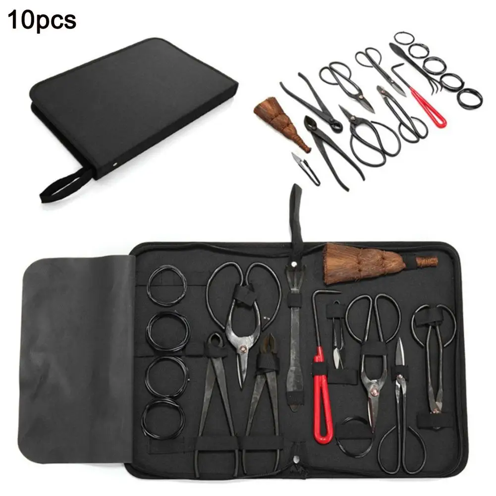

10pcs/set Bonsai Tool Kit Carbon Steel Scissors Cutting Kit with Nylon Box for Garden Pruning