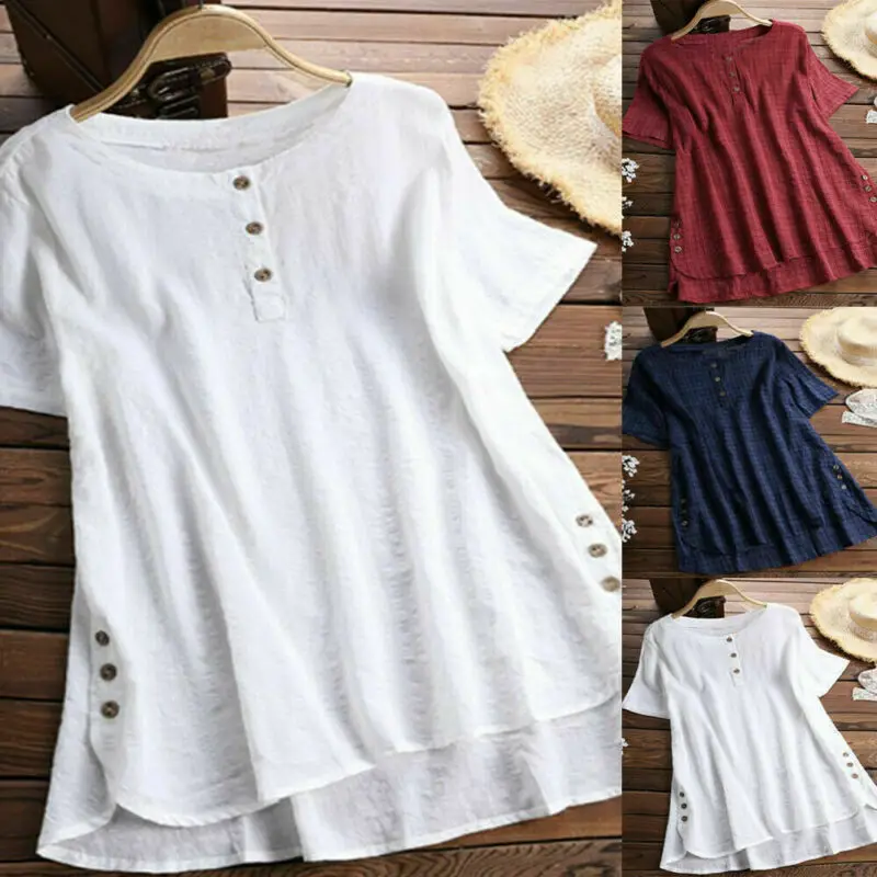 shirt Holiday Ladies Cotton Linen 
