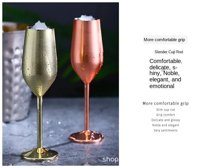 Champagne Flutes Set of 2, 304 Stainless Steel Rose Gold 220ml Red