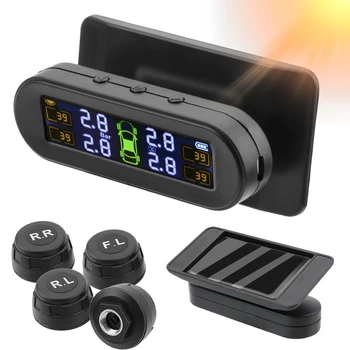 

Solar TPMS Tire Pressure Monitoring System Temperature Warning Fuel Save With 4 External Sensors Car Tyre Pressure Monitor