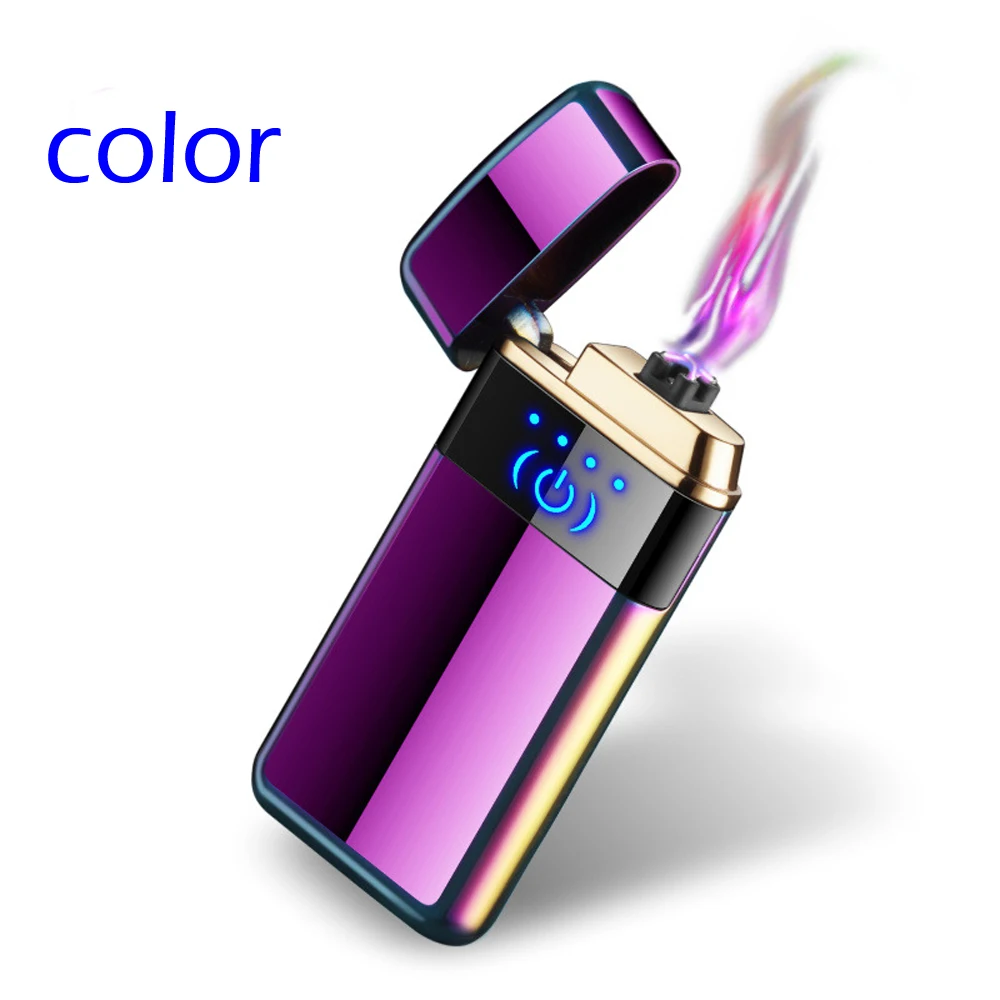 Color Сенсорная двойная дуговая Индукционная Зажигалка перезаряжаемая зарядка ветрозащитная креативная Электронная зажигалка для подарка - Цвет: Color