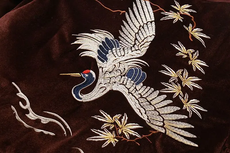 Воротник-стойка с длинным рукавом, свободный крой, для похудения, бархат, вышивка Журавля, Повседневная хлопковая стеганая одежда, куртка, женское платье, хлопок, Coa