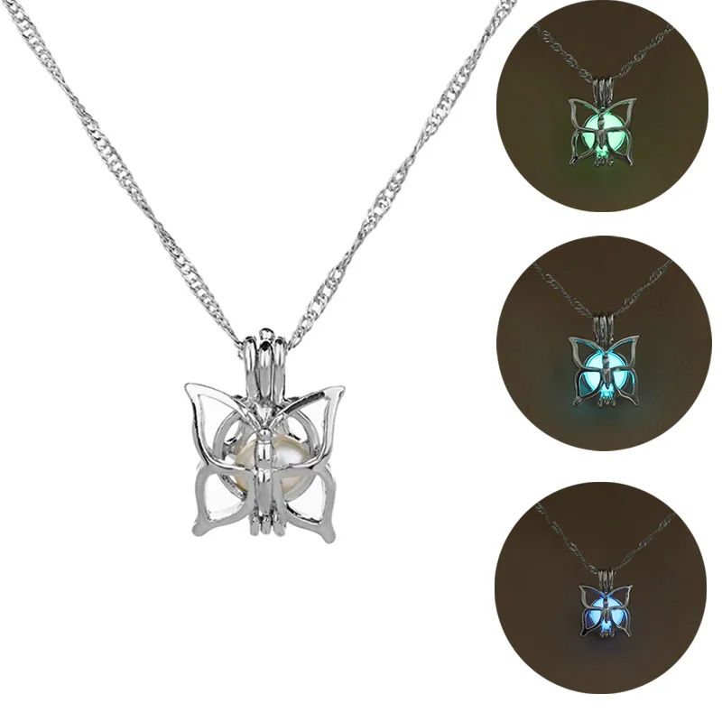 Glowing Butterfly Pendant Necklace Cute 