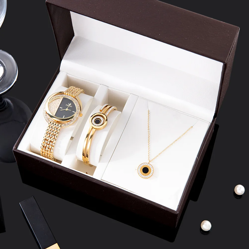 New 3pcs/set Women Watch Necklace Bracelet Set Gift Box Fashion Jewelry Sets for Birthday Valentine Drop Shipping | Наручные часы