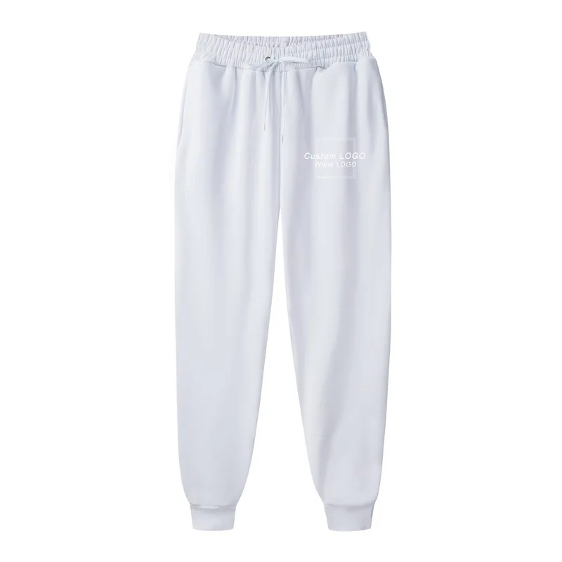 Мужские высококачественные мужские брюки на заказ с черно-белым логотипом, повседневные штаны, одежда для бодибилдинга, повседневные спортивные штаны, штаны для бега - Цвет: white -White LOGO