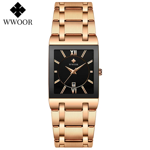 WWOOR New Design Women Bracelet Watches Top Brand Luxury Gold Square Quartz Watch Ladies Dress Waterproof Wrist Watch Gift Clock 