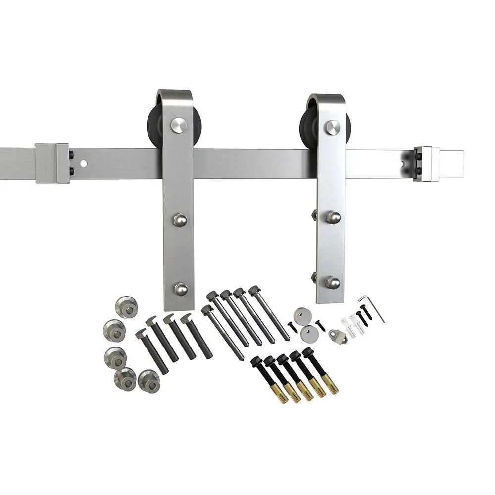 

6.6ft 1 Rail Satin Nickel Brushed Steel Strap Sliding Barn Door Hardware Track Set
