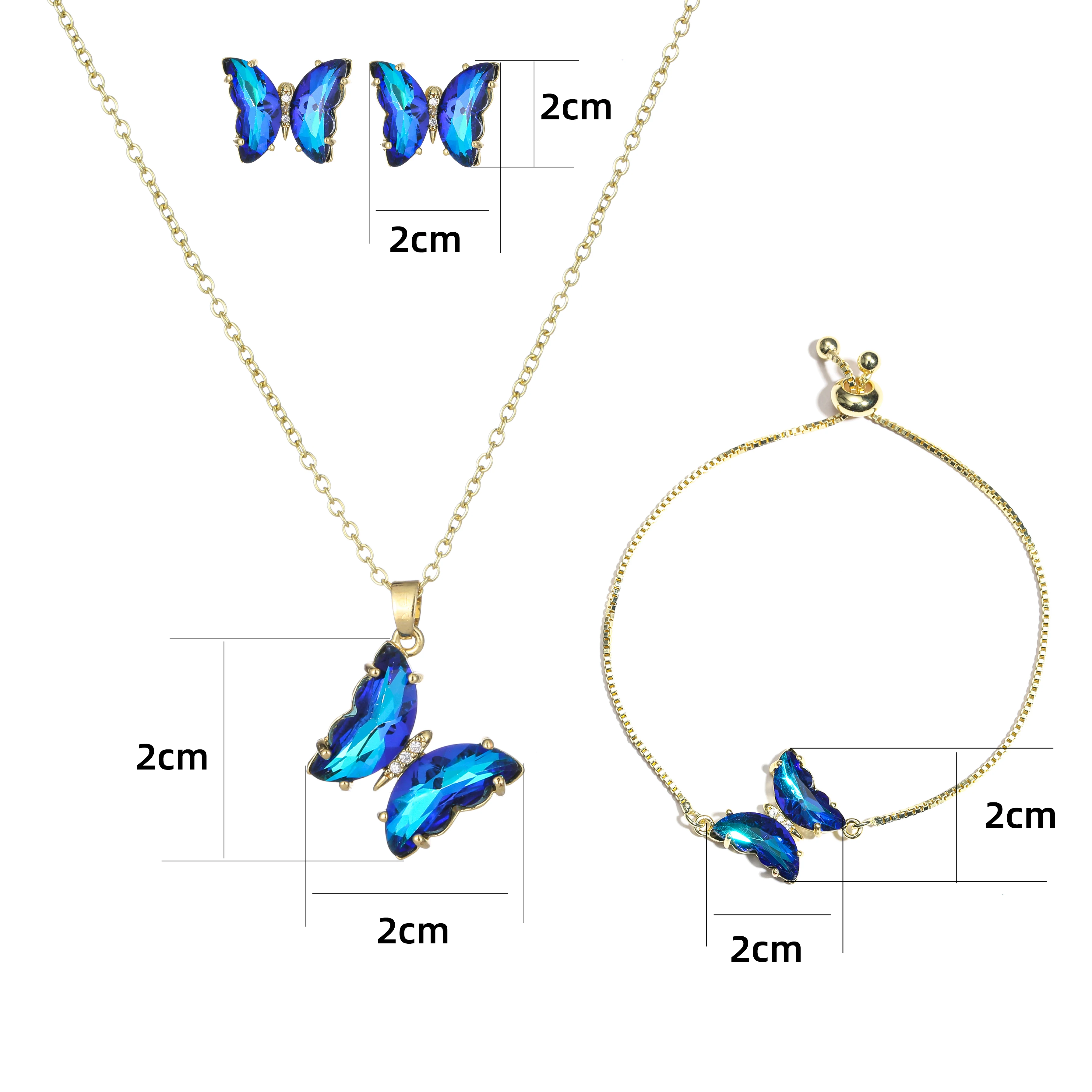 Emmaya Butterfly Glass Romantic Bridal Jewelry Bracelet Pendant Set for Women Wedding Dinner Dress Birthday Gift