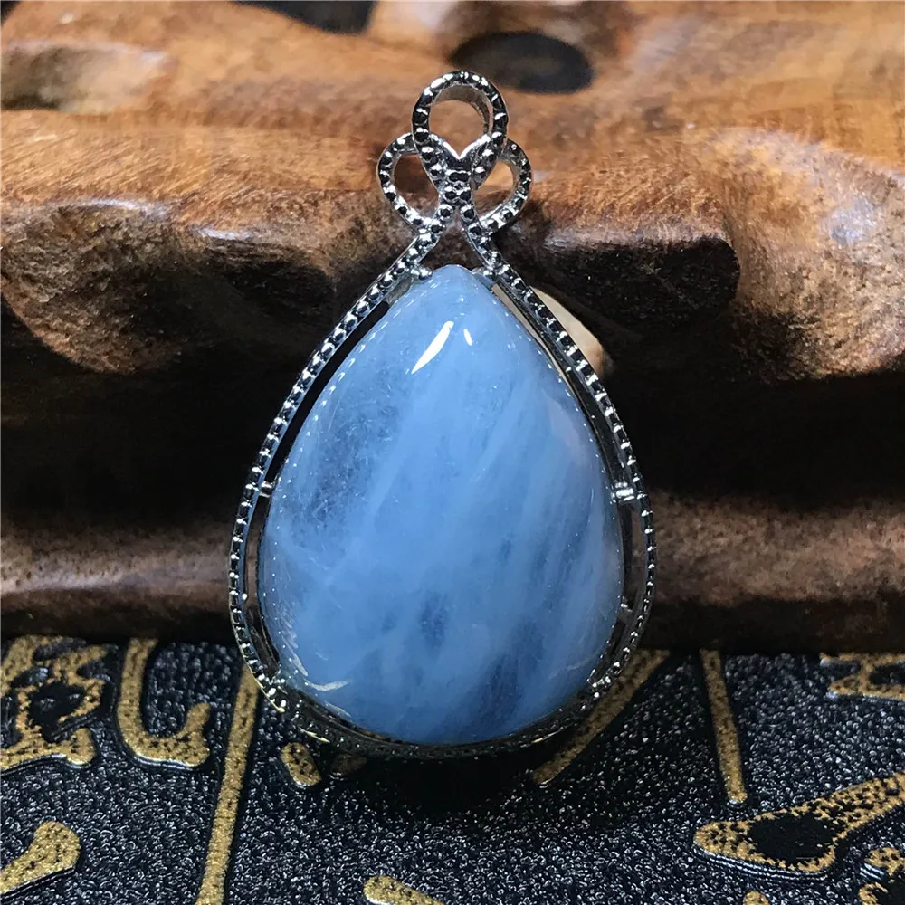 Natural Blue Aquamarine Pendant For Women Lady Crystal 36x22x11mm Water Drop Beads Natural Stone Necklace Pendant Jewelry AAAAA