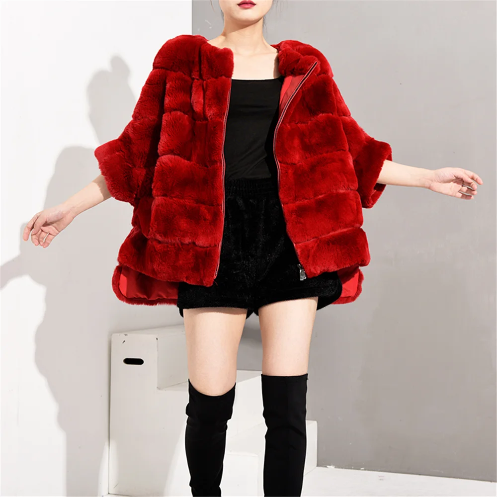 

TOPFUR 2019 Rex Rabbit Fur Coat Women Red Jacket Bat Type Winter Coat Women Plus Size Real Fur Coat Women Leather Jacket Loose
