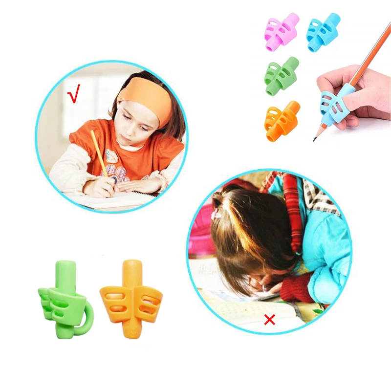 Lápiz para escribir para niños, 3 uds. Pluma para niños, ayuda para corregir la postura, soporte para bolígrafo de silicona, previene el Hunchback, dispositivo para aprender a practicar