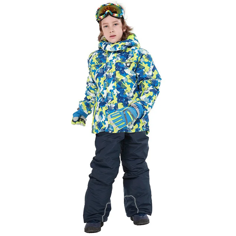 30 детской верхней одежды, зимний костюм пальто лыжные комплекты на открытом воздухе для девочек/мальчик лыжи сноуборд одежда теплая зимняя водонепроницаемая велосипедная куртка+ штаны