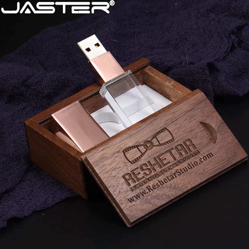 USB flash drive Wooden box Crystal Pen drive Memory stick Creative Wedding gift Pendrive 128GB-64GB JASTER usb flash drive,flash drive,type c pendrive