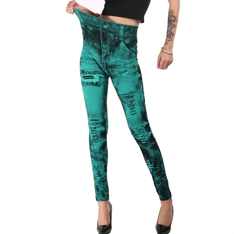 Sexy astic Imitation  Jeans Leggings High Waist Pants Fitness Slim Legg Mujer 2021 Sport Push Up Leggings For Women Hot peach lift leggings